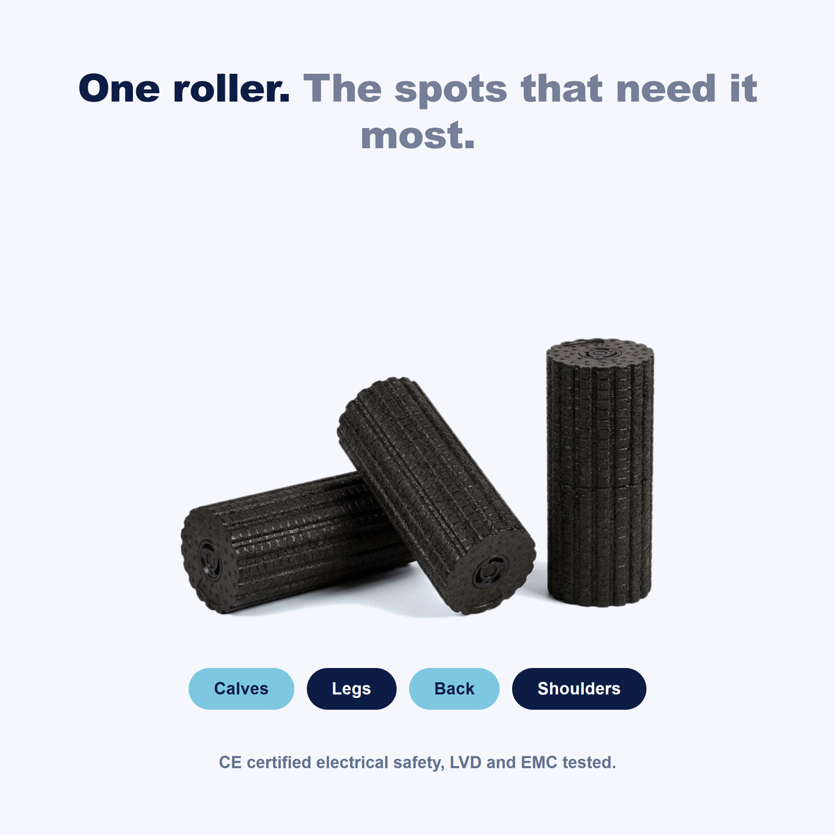 Vibrating foam roller for calves, legs, back and shoulders, CE certified electrical safety