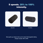 5 vibration speeds, 20 to 100 percent intensity, Black and Floral colorways