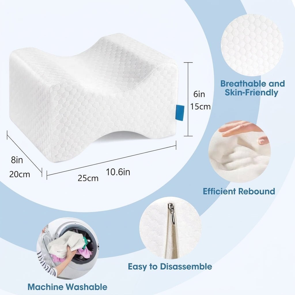 Memory Foam Knee Pillow - contoured pillow for side sleeping hip and back alignment