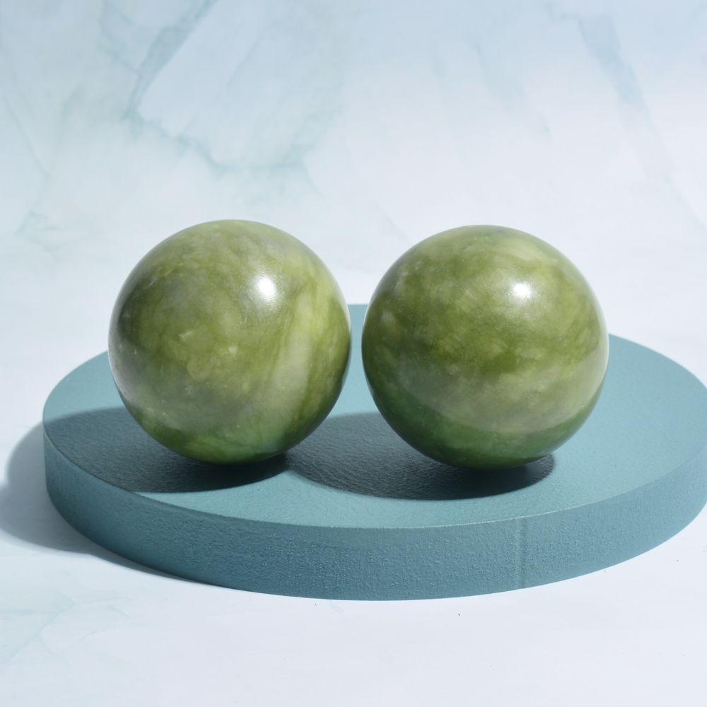 Jade Stone Massage Ball Set - two natural jade balls for hand and foot pressure point relief