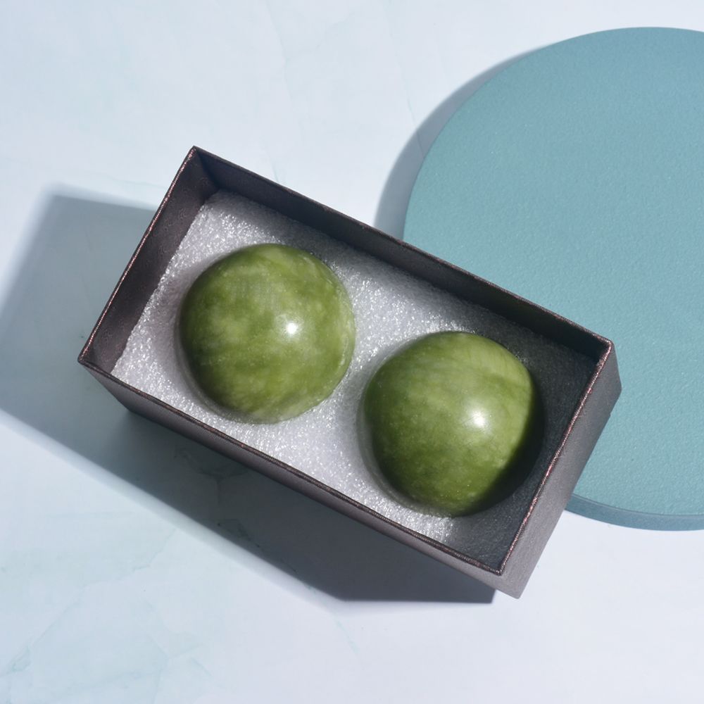 Jade Stone Massage Ball Set - two natural jade balls for hand and foot pressure point relief